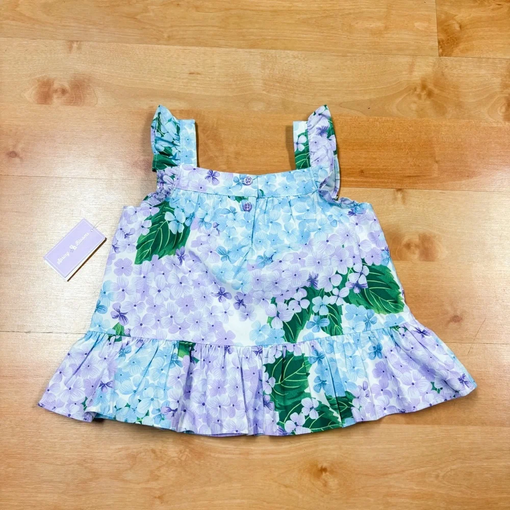 NWT Gymboree Blue & Purple Floral Flutter Sleeve Cotton Peplum Top Girls 5T NEW